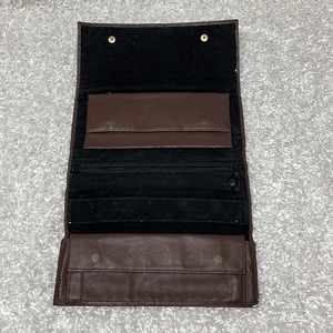 Brown genuine leather foldable jewelry travel organizer